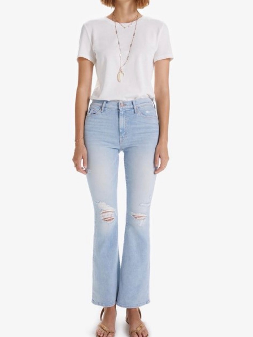 Mother The Weekender High Rise Flare Distressed Jeans Free Hugs